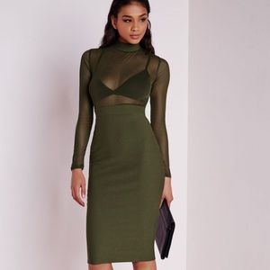 MISSGUIDED Khahi Long Sleeve Mesh Top Midi Dress